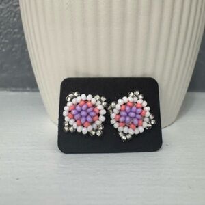 Huichol Beaded Square Stud Earrings